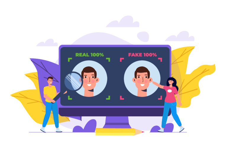 Deepfake, Deep face technology concept.  Vector illustration